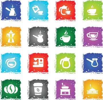 coffee web icons in grunge style for user interface design