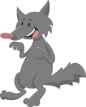 Cartoon Illustration of Cute Grey Wolf Animal Character