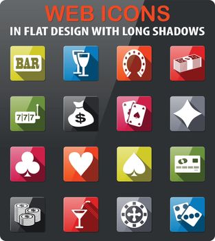 Casino icons set in flat design with long shadow