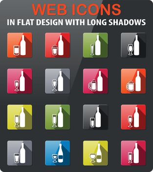 glasses icons set in flat design with long shadow