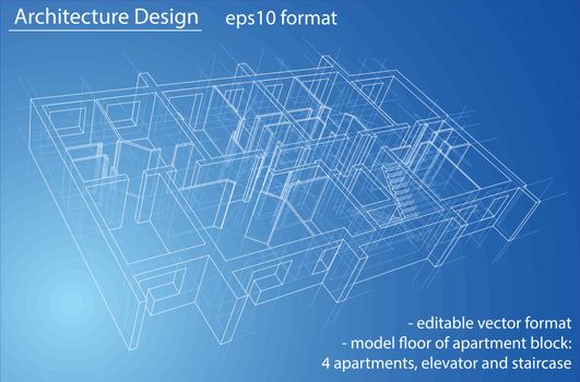 3D rendering vector illustration. Model floor of apartment block