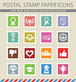 award web icons on the postage stamps