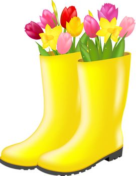 Rain boot With Tulip With Gradient Mesh, Vector Illustration