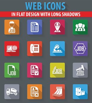 Job web icons in flat design with long shadows