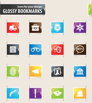 Police icons for your design glossy bookmarks