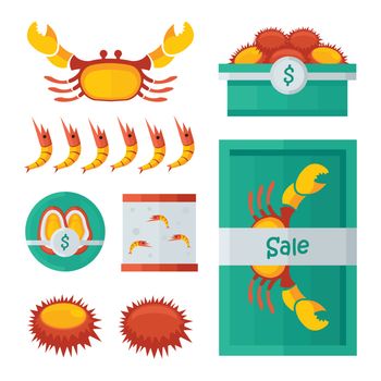 fresh Seafood infographic orange, green color