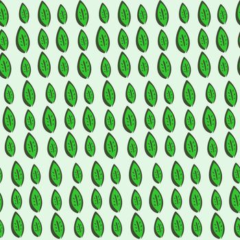 Seamless Pattern with Green Hand Drawn Leaves