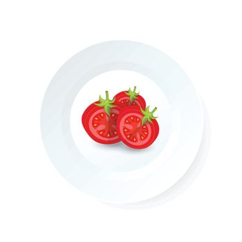 dissect tomato icon vector on dish
