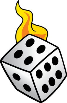flaming on fire burning white dice risk taker gamble vector art illustration