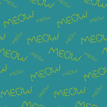 Meow pattern made of fishes on blue background
