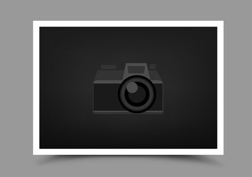 A4 paper photo icon with shadow on gray background. Empty horizontal template blank to insert your photography or picture. Camera symbol for default show