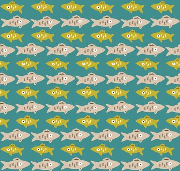 Cute seamless pattern with yellow and gray rows of fishes
