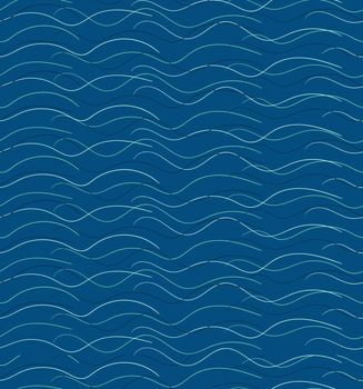 Abstract seamless blue hand drawn waves pattern