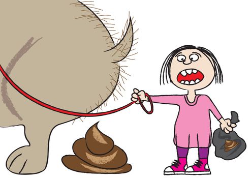 clean up after your pet funny cartoon vector illustration