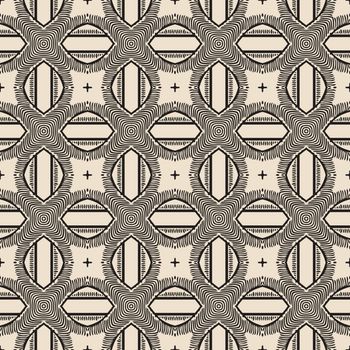Seamless illustrated pattern made of abstract elements in beige and black