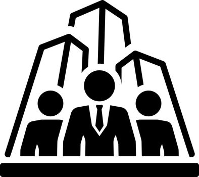 Security Agency Icon. Flat Design Isolated Illustration. App Symbol or UI element. Team of people with skyscrapers in back.