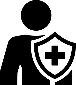 Personal Insurance Icon. Flat Design. Isolated Illustration. Man with a shield and a cross on it.