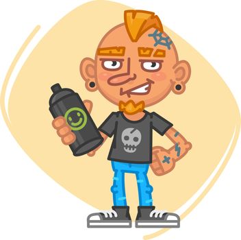 Tattoo Artist Holds Can of Paint. Vector Illustration. Mascot Character.