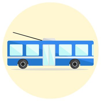 Colorful flat vector trolley bus icon, blue trolleybus icon