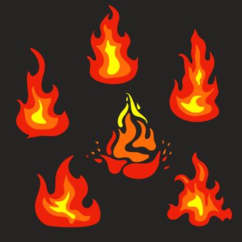 Set of colorful flat vector fire icons