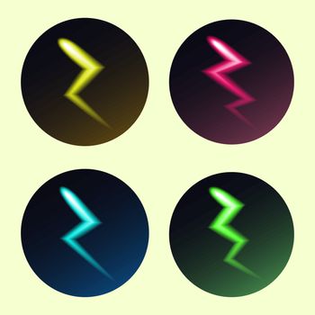 Set of colorful lightning icons on dark round background