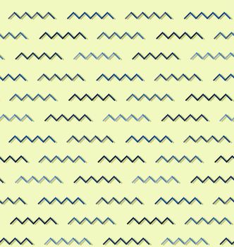 Seamless pattern with blue zigzag elements on yellow background