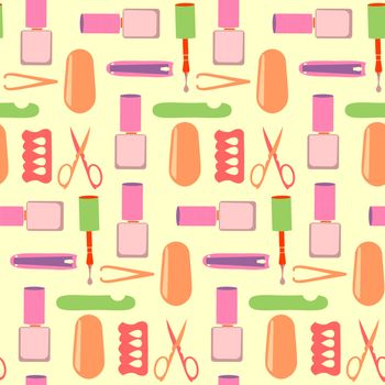 Vector pattern Nails art beauty salon. Personal nail pedicure and manicure background - Illustration