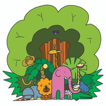 Illustration Company Cartoon Animals in the Jungle