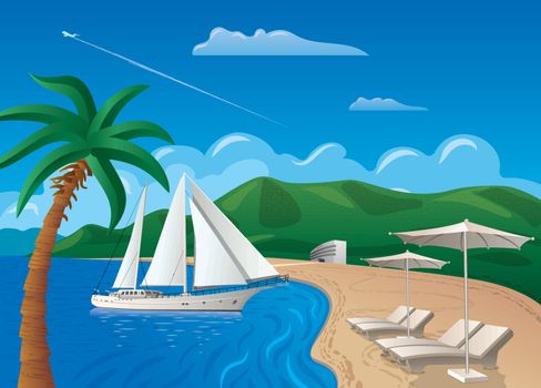 concept illustration of travel and resort journey in island