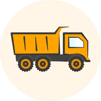 Colored dumper icon, simple orange dump track icon, transport symbol