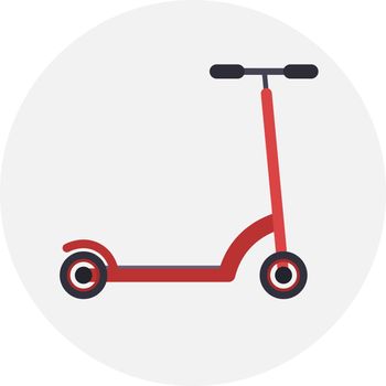 Flat red kick scooter icon, ecological urban transport