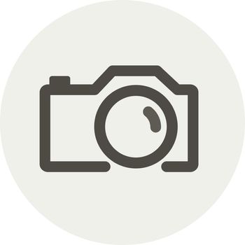 Simple outline photo camera icon, gray digital camera symbol