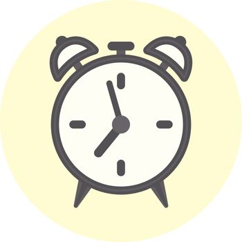 Flat gray outline alarm clock icon, time symbol