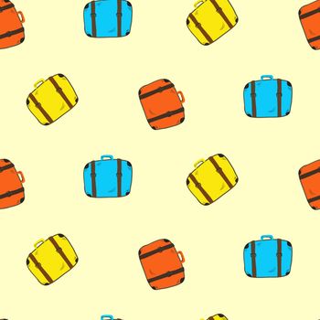 Cute colorful seamless suitcases pattern. Hand drawn blue, red and yellow travel bags