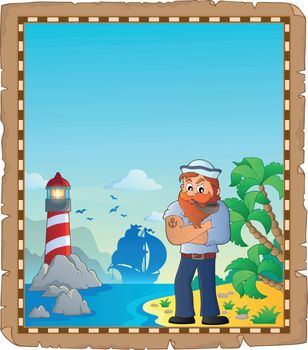 Parchment with sailor and lighthouse - eps10 vector illustration.