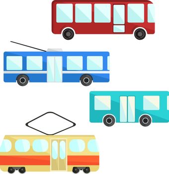 City public transport set. colorful bus, trolley and tram icons