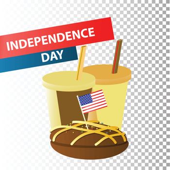 Independence Day United States. Fourth of July. Illustration for your design. Attributes of the holiday with the coloring of the American flag. Coffee, cappuccino and cake.