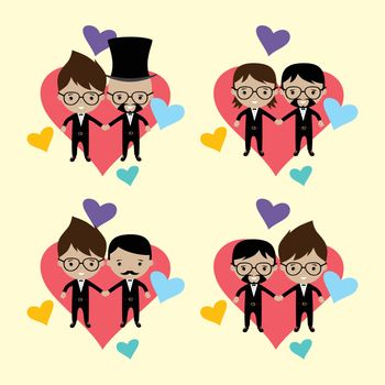 adorable gay spouse groom lovely cartoon marriage theme vector art