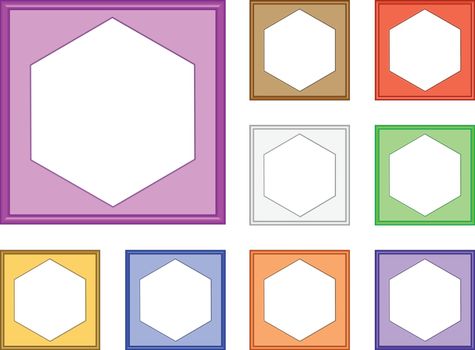 colorful modern style of square frame with hexagon inside for collect picture, gallery, 3d vector
