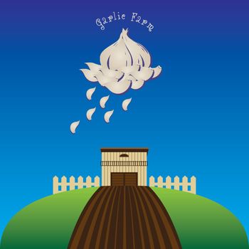 Application Garlic farm - a banner with a cloud of garlic cloves.