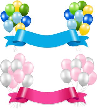 Ribbon And Balloons Gradient Mesh, Vector Illustration