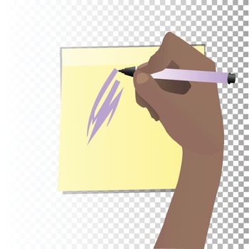 The concept of study. The hand is writing a marker on the sticker. Illustration for your design.