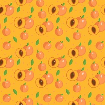 Peach seamless pattern. Apricot endless background, texture. Fruits backdrop. Vector illustration