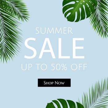 Sale Poster With Palm Trees, Vector Illustration