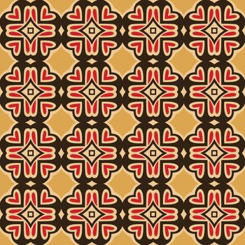 Seamless illustrated pattern made of abstract elements in beige, orange, red,  brown and black