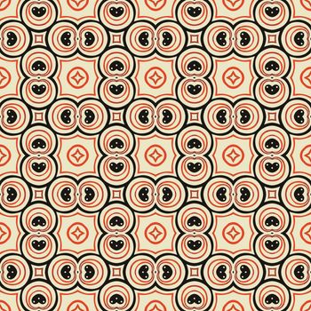 Seamless illustrated pattern made of abstract elements in beige, red, brown and black