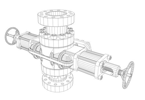 Blowout preventer. Wire frame style. Vector rendering of 3d. Concept of the oil industry