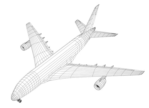 Airplane in wire-frame style. EPS 10 vector format. Vector rendering of 3d