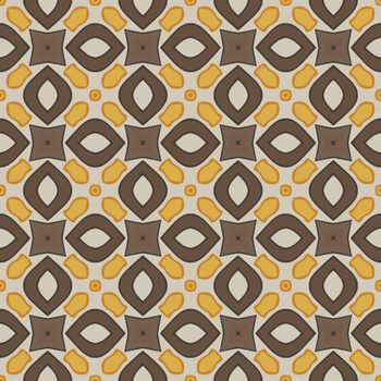 Seamless illustrated pattern made of abstract elements in beige, yellow, orange and brown