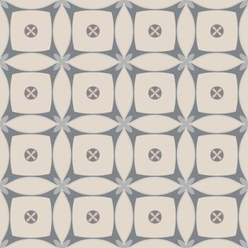 Seamless illustrated pattern made of abstract elements in beige, pink and shades of grey